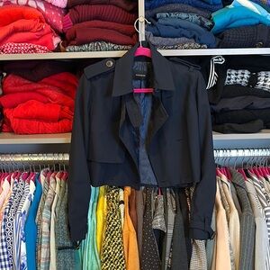 Shesmiss navy no button side slit buckle cuff light cropped jacket size S